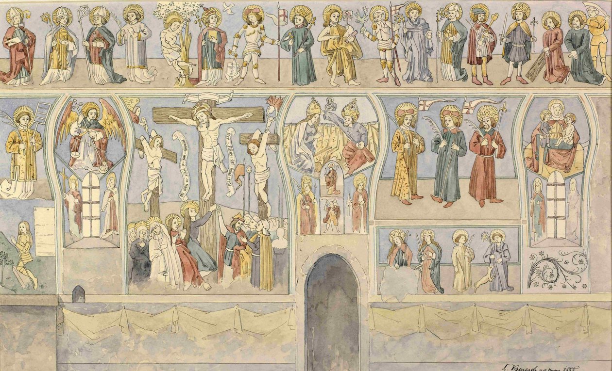 Fresco with Crucifixion in the Lutheran Chapel at Turjak by Ladislav Benesch