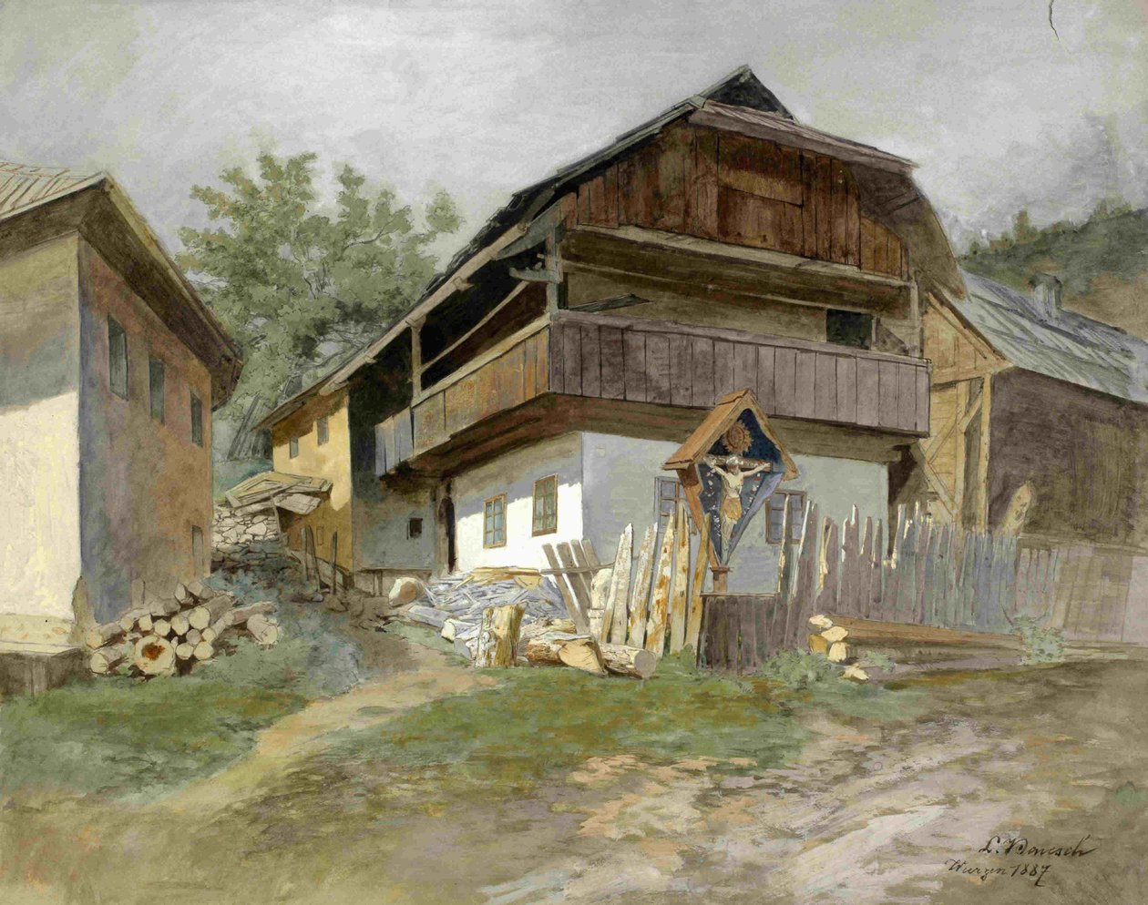 Motif from Podkoren - Characteristic House with Sign by Ladislav Benesch