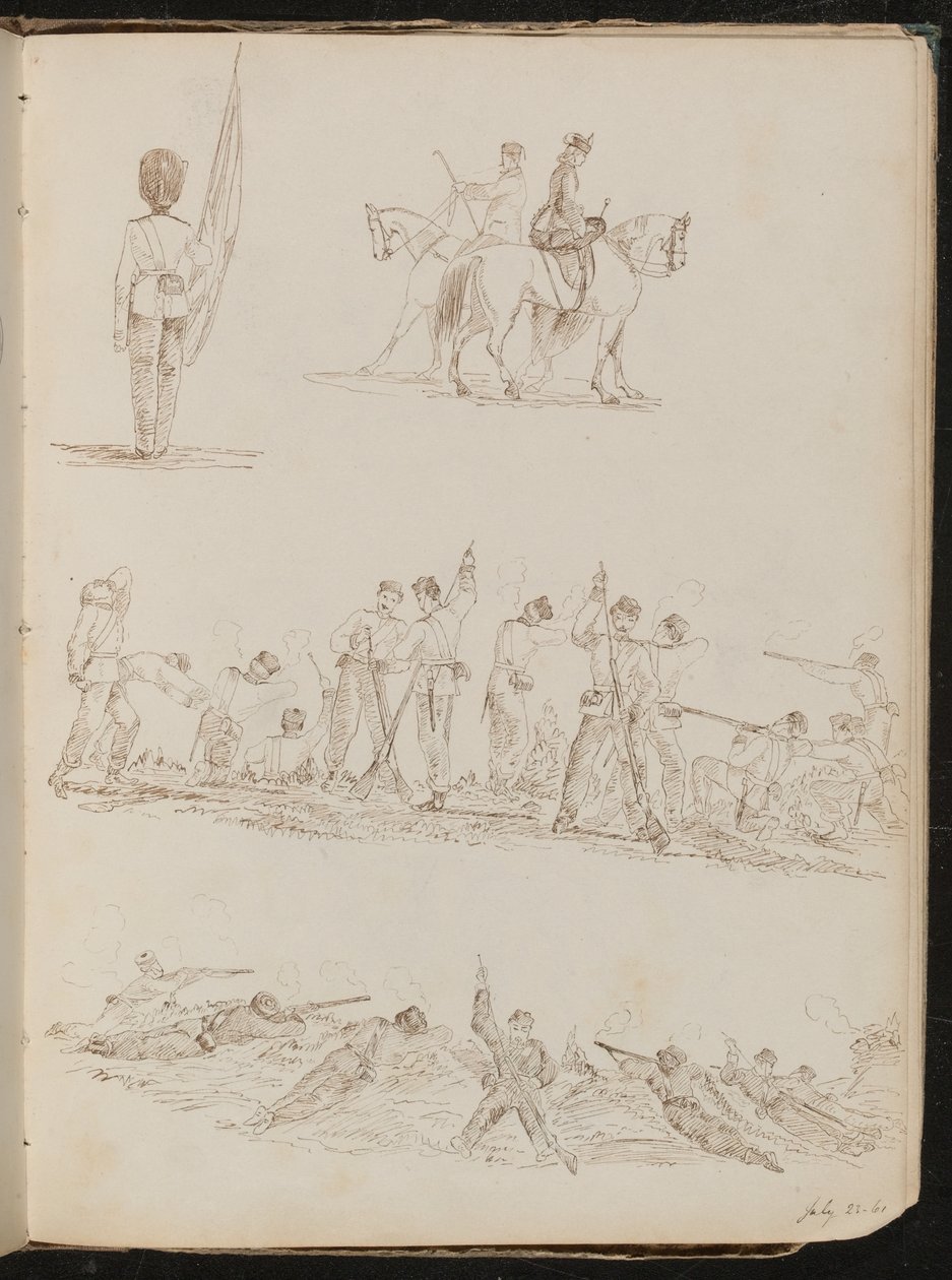 Four Studies of Soldiers, Women Riding and Battles by Lady Butler