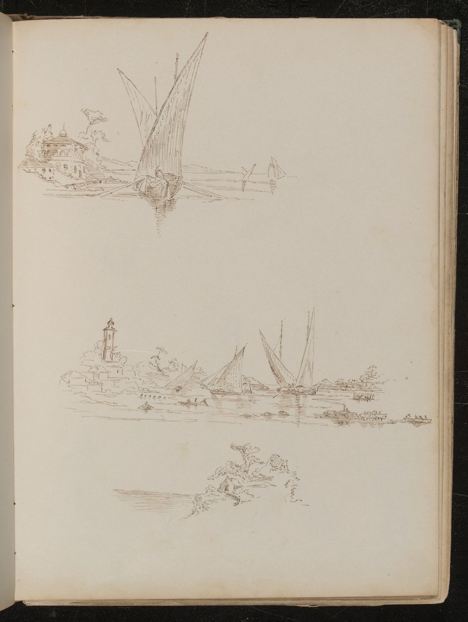 Three Studies of Ships, Boats and Coastal Landscape by Lady Butler