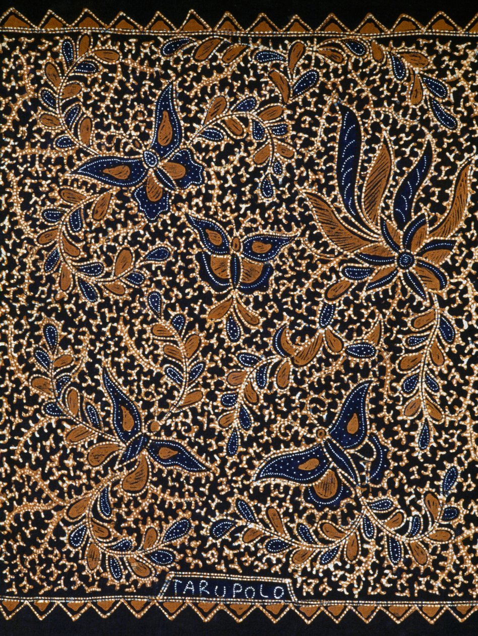 Batik with traditional butterfly and flower decoration, Java, Indonesia, detail by Amadeo (after) Modigliani