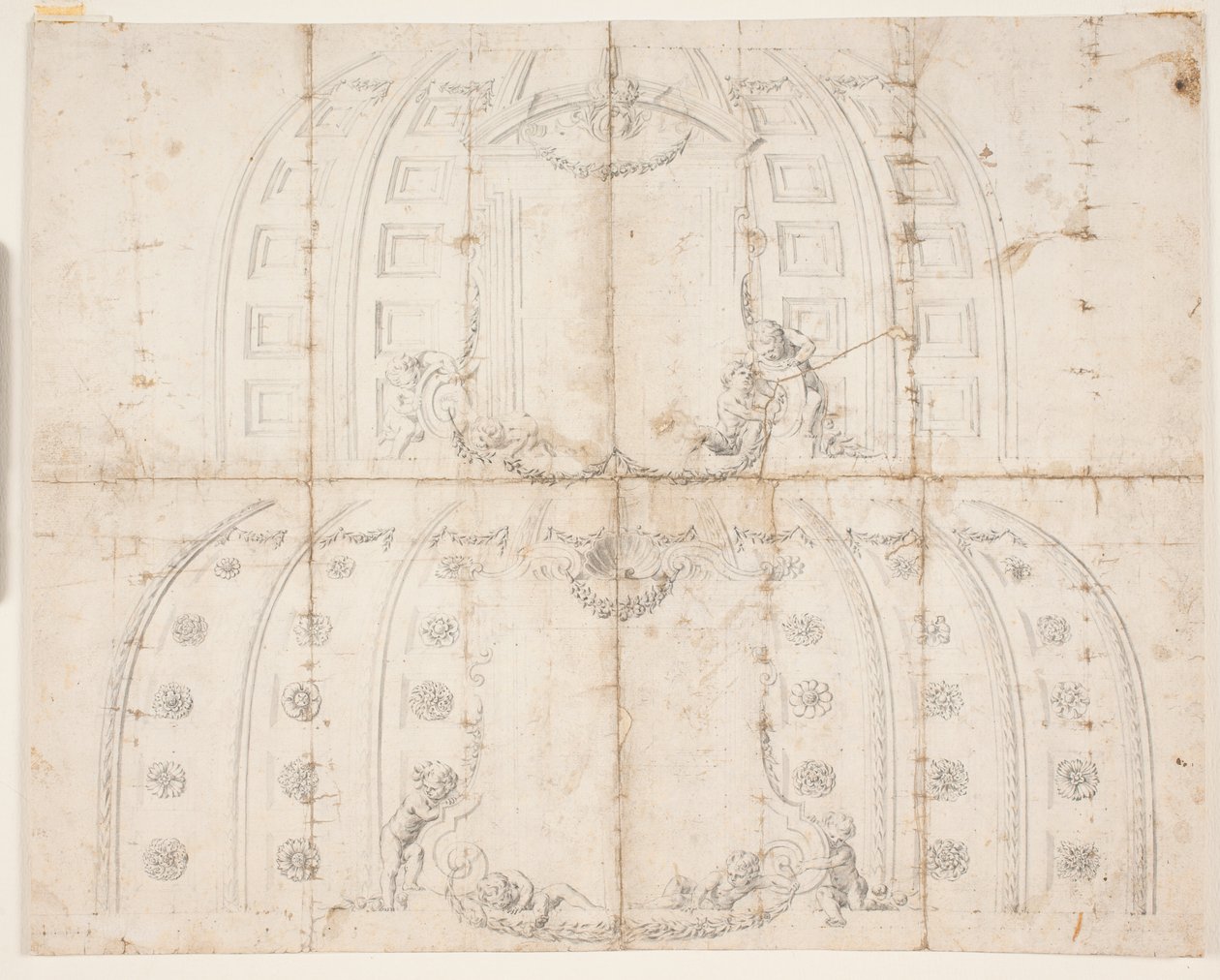 Frederiksborg Castle, Audience Hall. Two Different Drafts for Ceiling Decoration for the Dome by Lambert van Haven