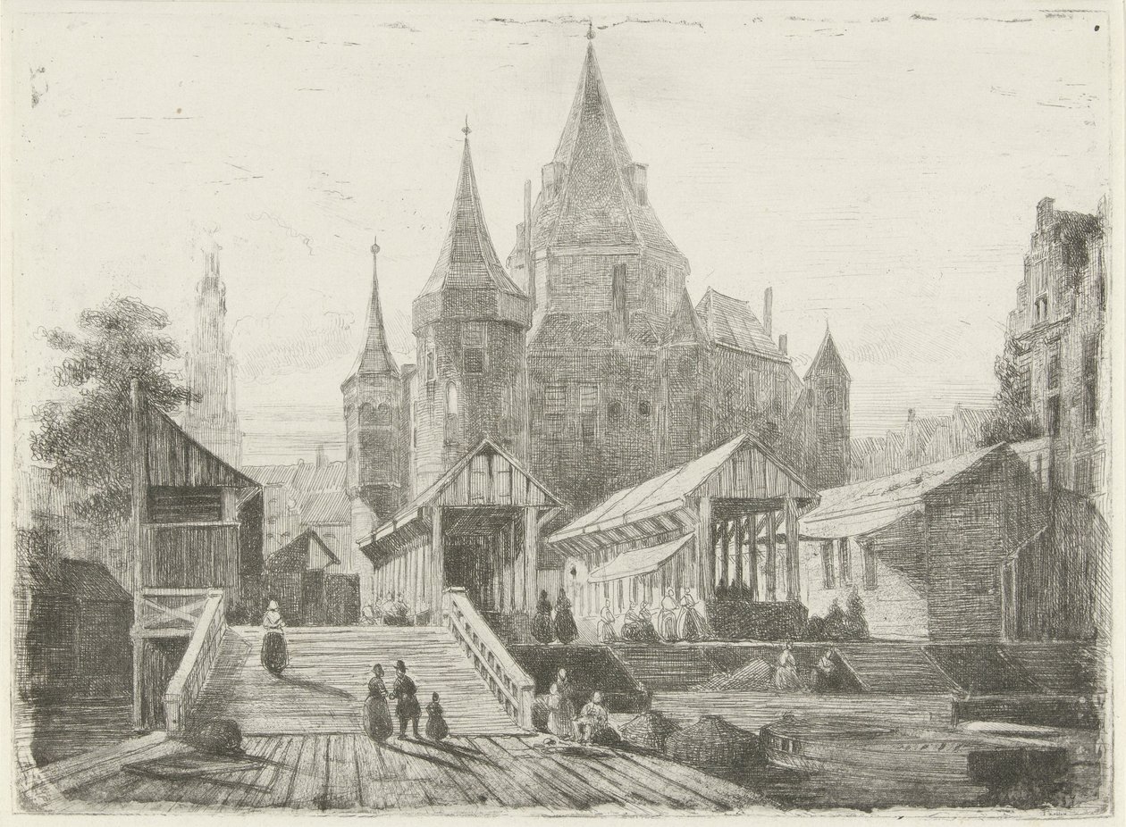 View of the Nieuwmarkt in Amsterdam by Lambertus  Hardenberg