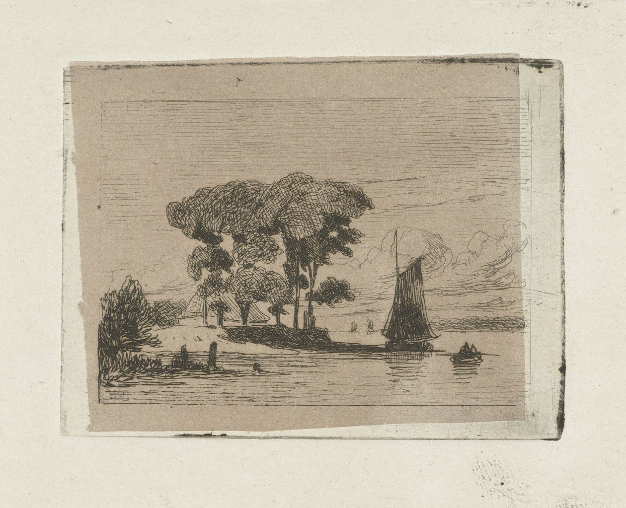 River Landscape with Sailboat and Trees by Lambertus  Hardenberg