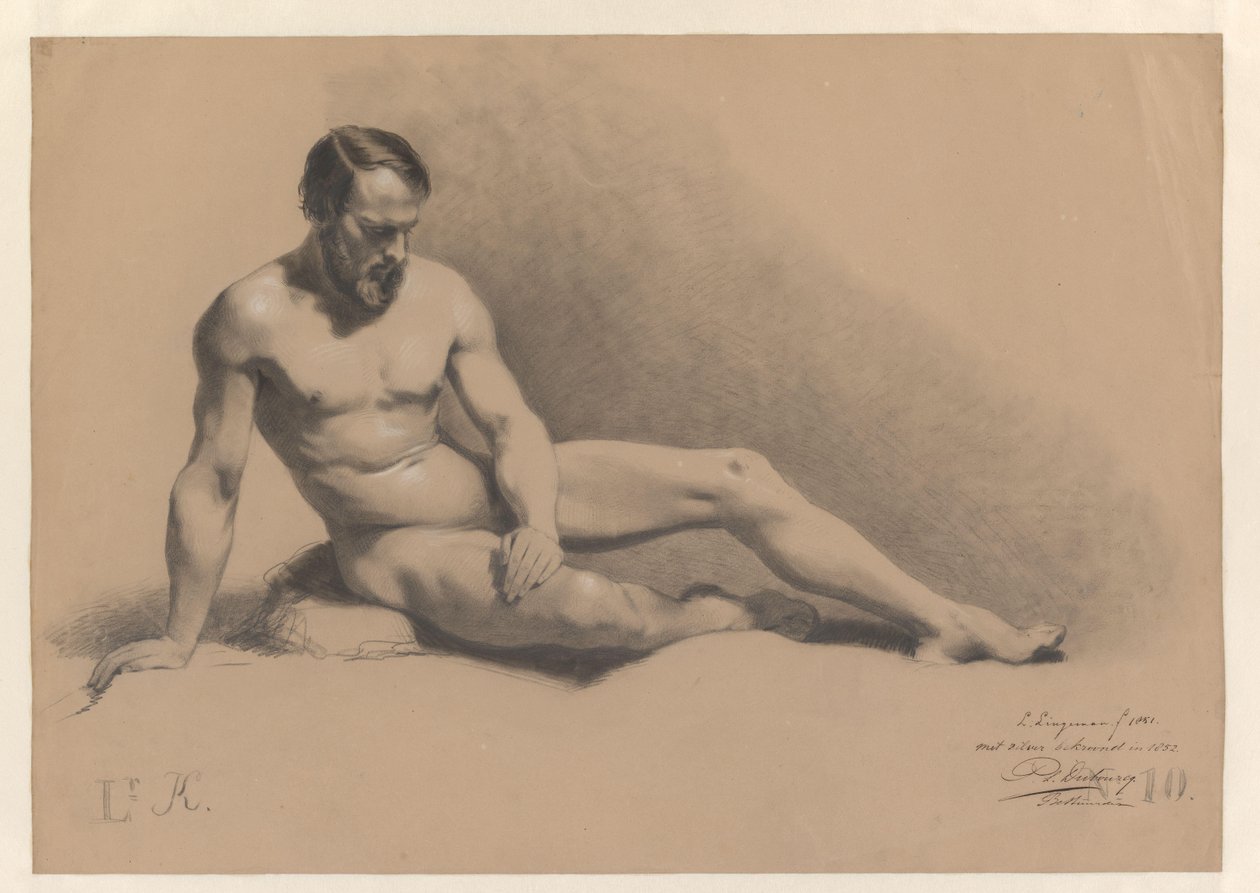 Seated Male Nude by Lambertus Lingeman