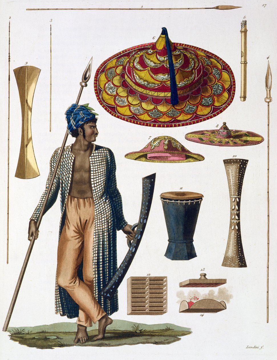 Warrior from Island of Guebe with Items of Native Apparel, plate 17 from 