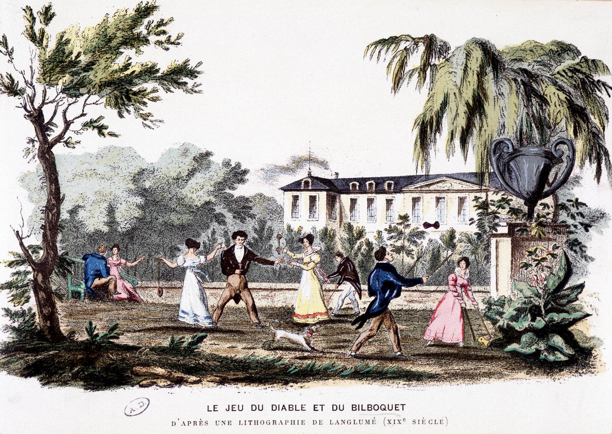Ancient games: The game of the devil (diabolo) and the bilboquet, based on a lithograph of Langlumé by Langlume Langlume