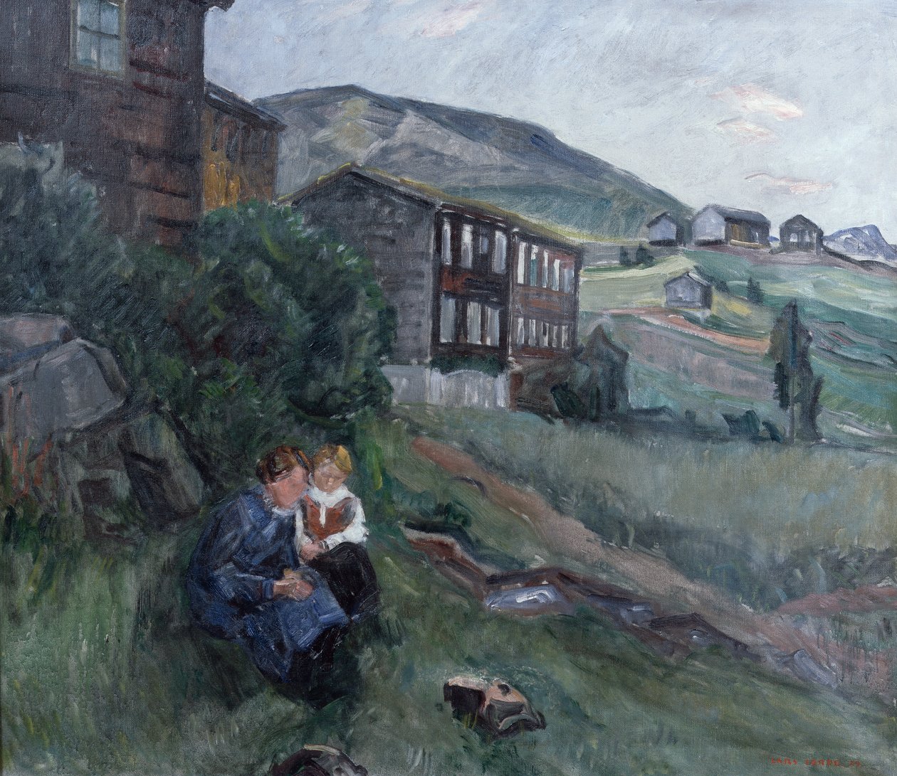 From Gudbrandsdalen, woman and child in landscape by Lars Jorde