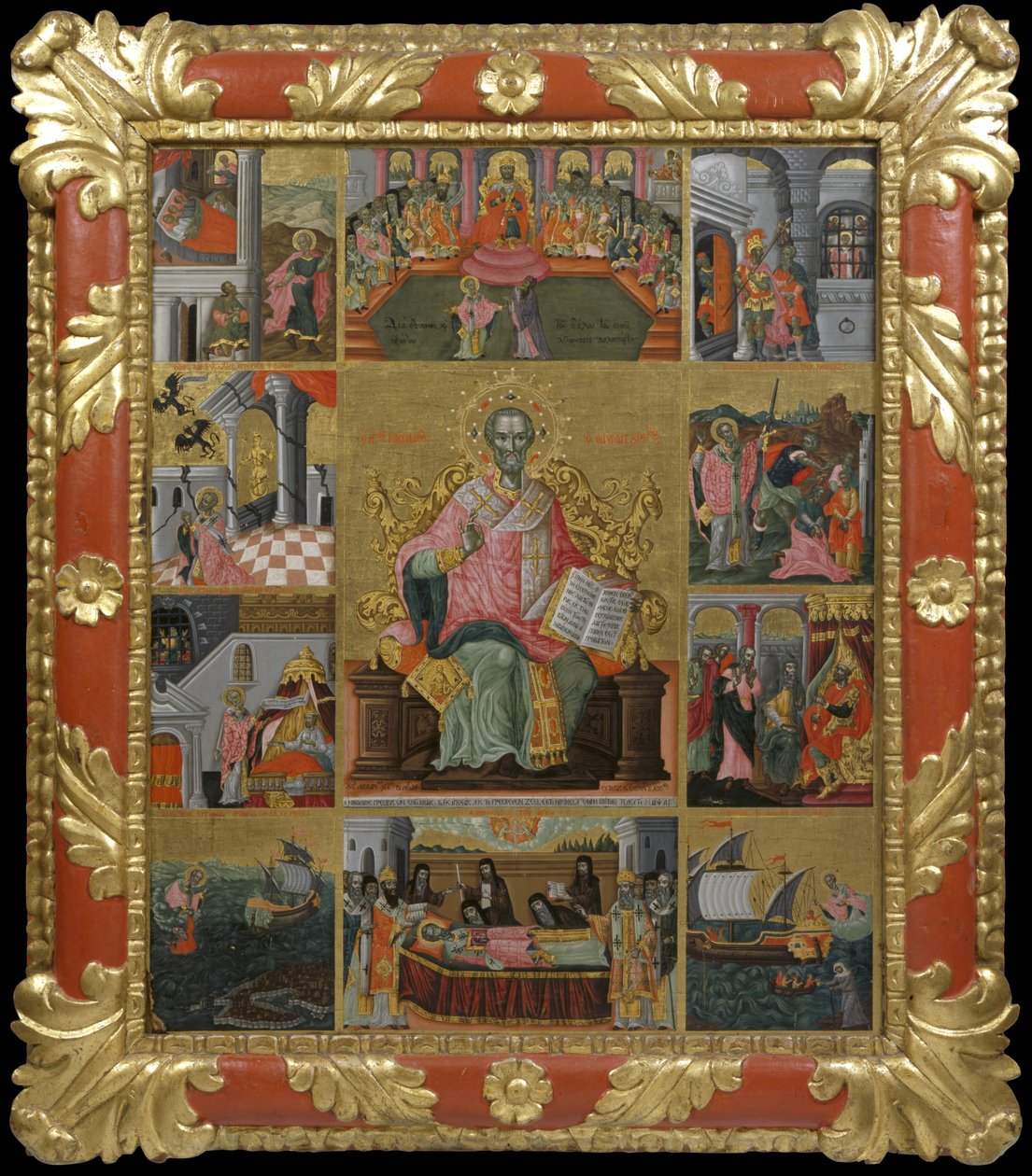 Icon of Saint Nicholas with scenes of his life and miracles by Laskaris Leichoudis