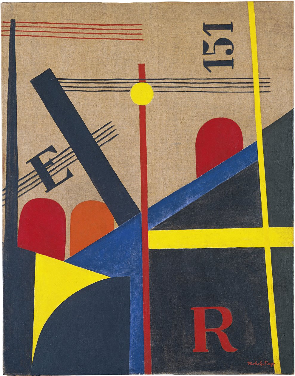 Large Railway Painting by Laszlo Moholy Nagy