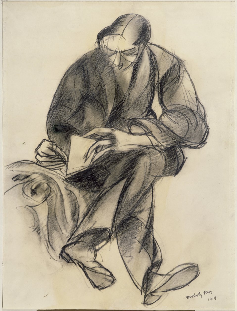 Seated Figure Reading, 1919 by Laszlo Moholy Nagy