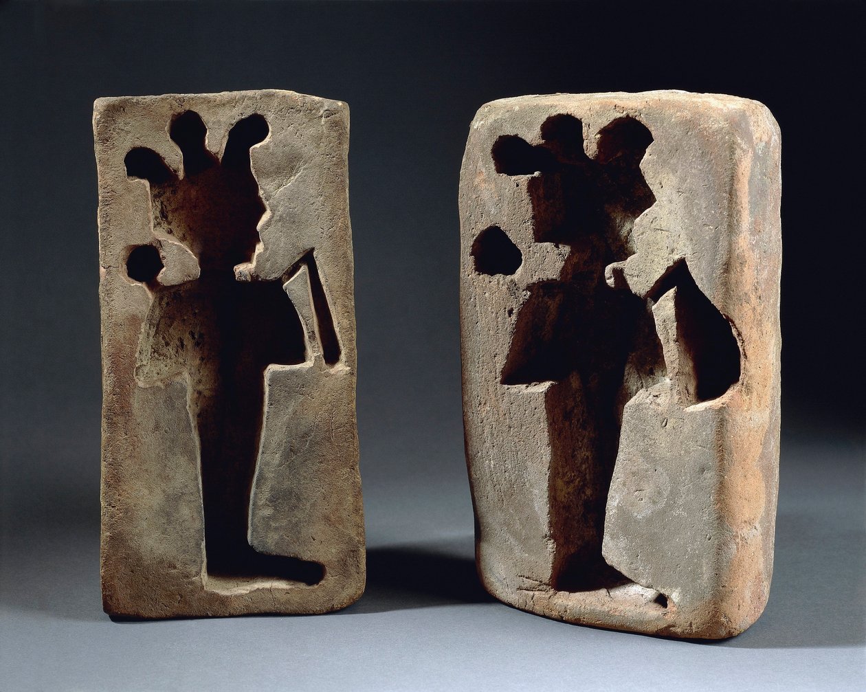 Two moulds of Osiris figure, from Abydos by Late Period Egyptian