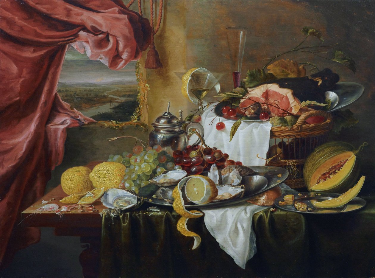 Still life with imaginary view by Laurens Craen