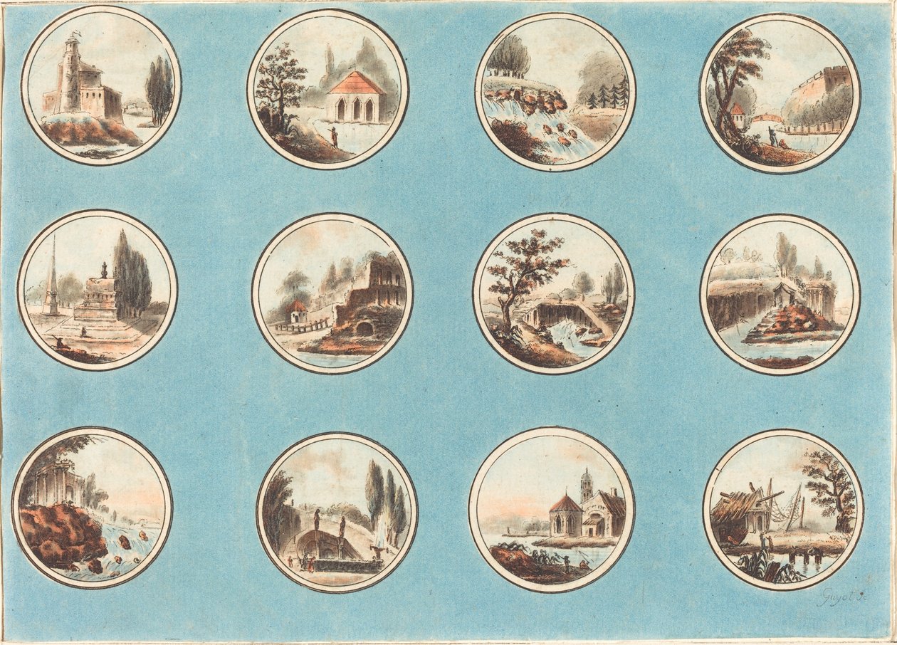 Twelve Roundels with Landscapes by Laurent Guyot after Jean Henry Alexandre Pernet