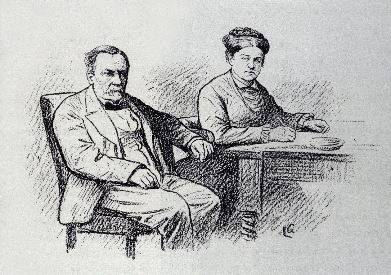 Portrait of Louis Pasteur Dictating a Relationship with His Wife. Sketch by Lucien Laurent-Gsell by Laurent Lucien Gsell
