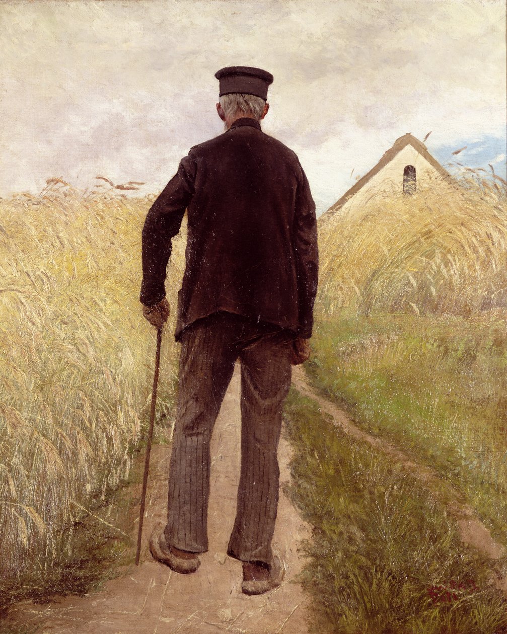 Old man walking in a rye field by Laurits Andersen Ring