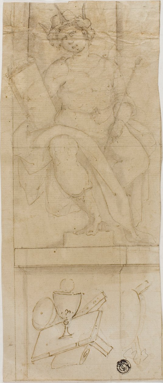 Seated Figure with Crown, Holding Sceptre and Book, with Host Below by Lazzaro Tavarone