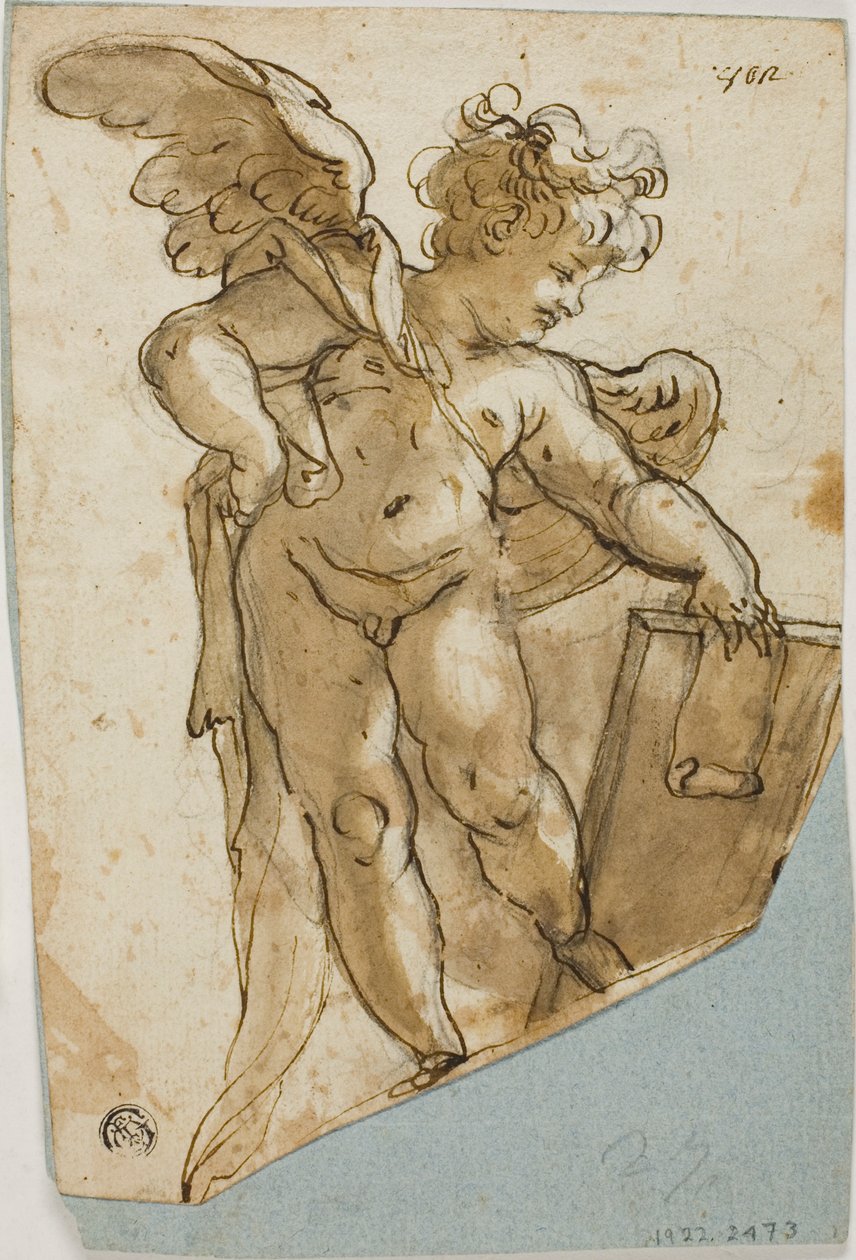 Standing Putto Holding Tablet by Lazzaro Tavarone