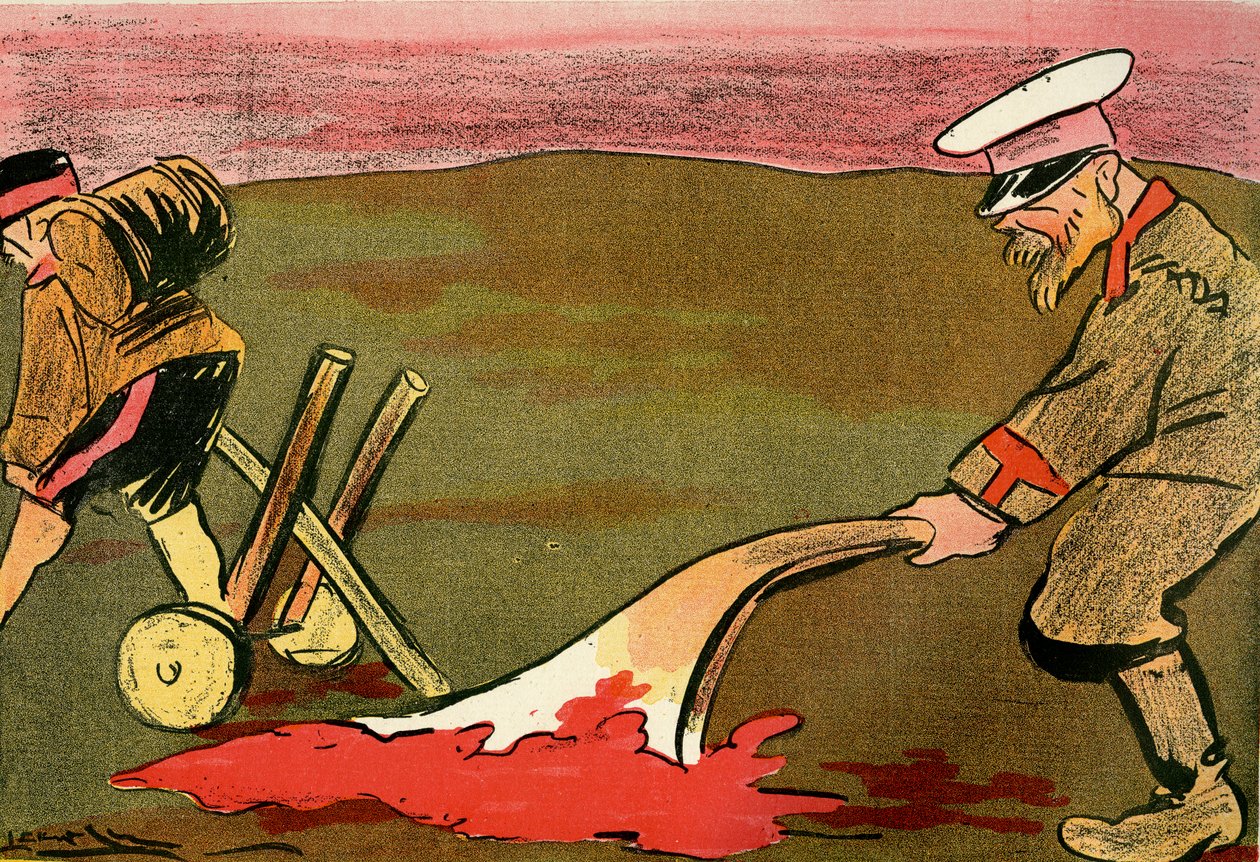 The Plough of Civilization - Russian Soldiers Ploughing the Bloodied Battlefields. 1904 by Leal de Camara