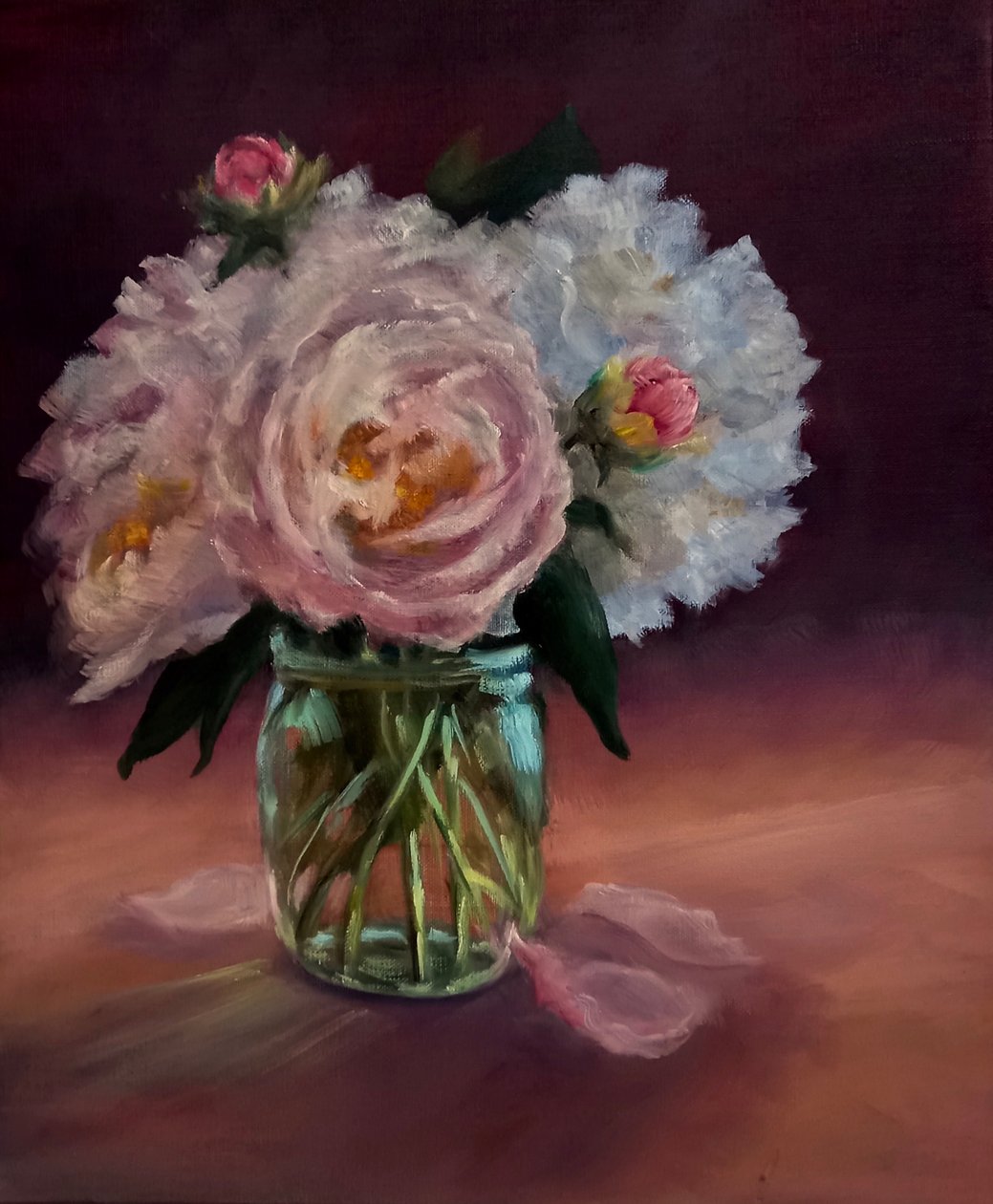 Peonies in Green Jar, 2024 by Lee Campbell
