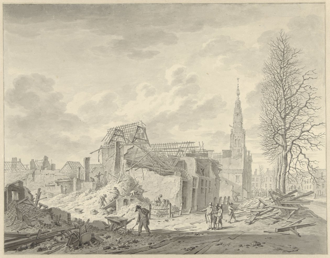View of the Rapenburg in Leiden after the Gunpowder Disaster of January 12, 1807 by Leendert Overbeek