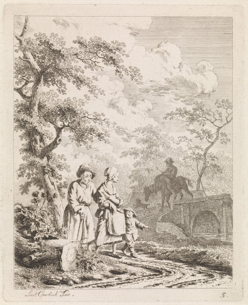 Old Man, Woman, and Child on a Forest Path (Landscapes with Figures) by Leendert Overbeek