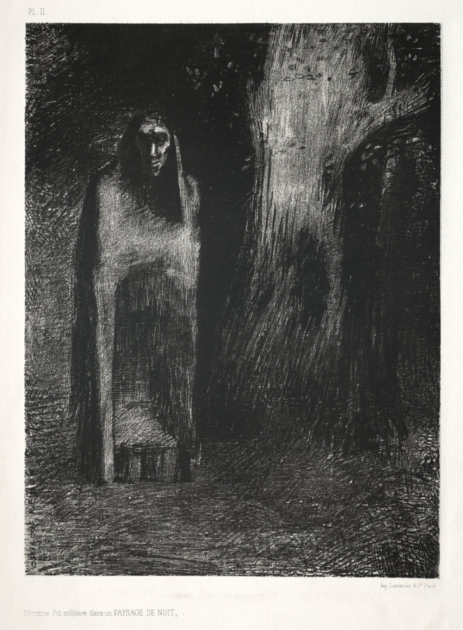 The Man Was Alone in a Night Landscape by Lemercier and Cie.