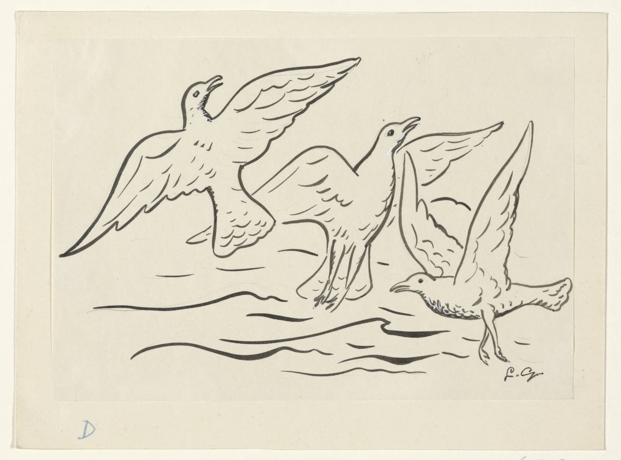 Three Birds in the Air Above the Sea by Leo Gestel (signed by artist)