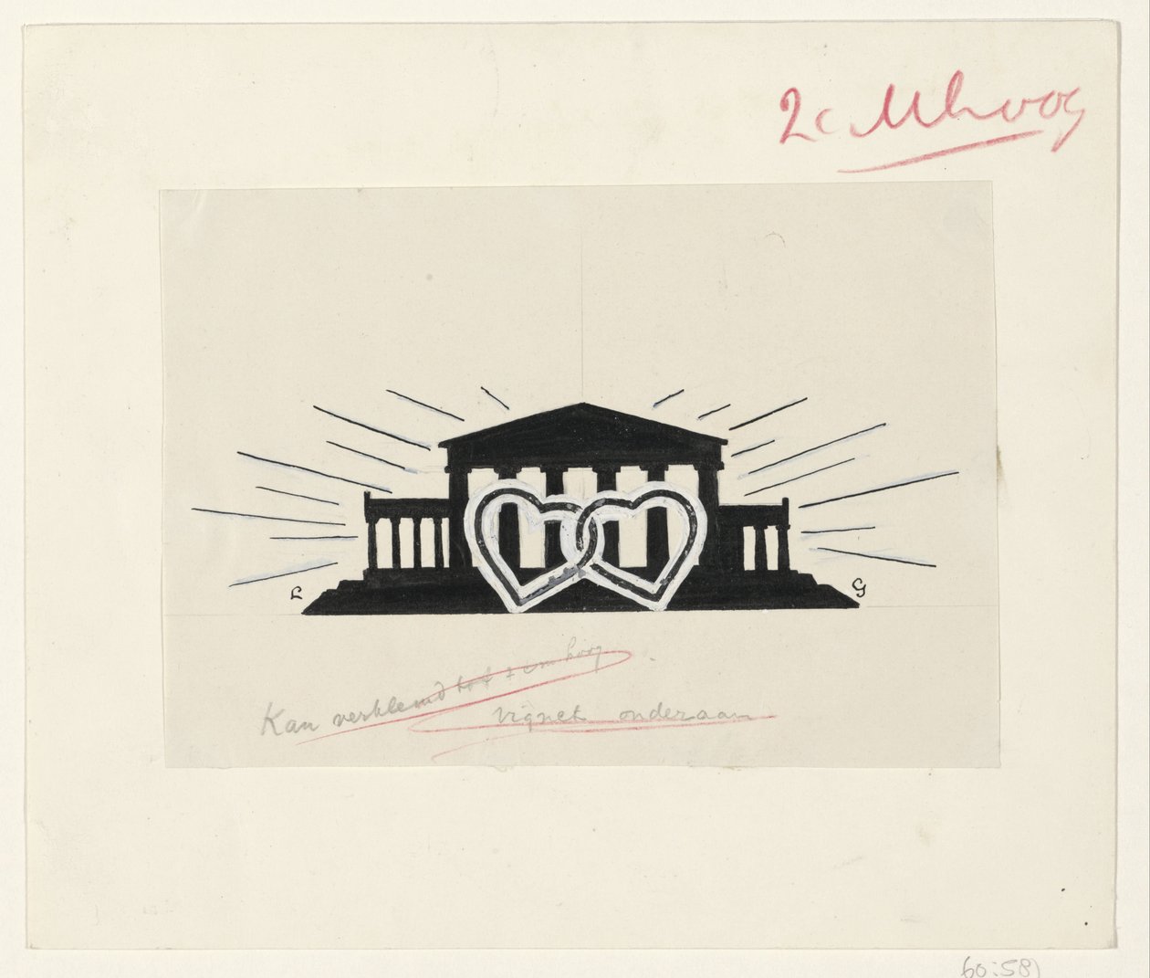 Temple with Two Interlocked Hearts by Leo Gestel (signed by artist)