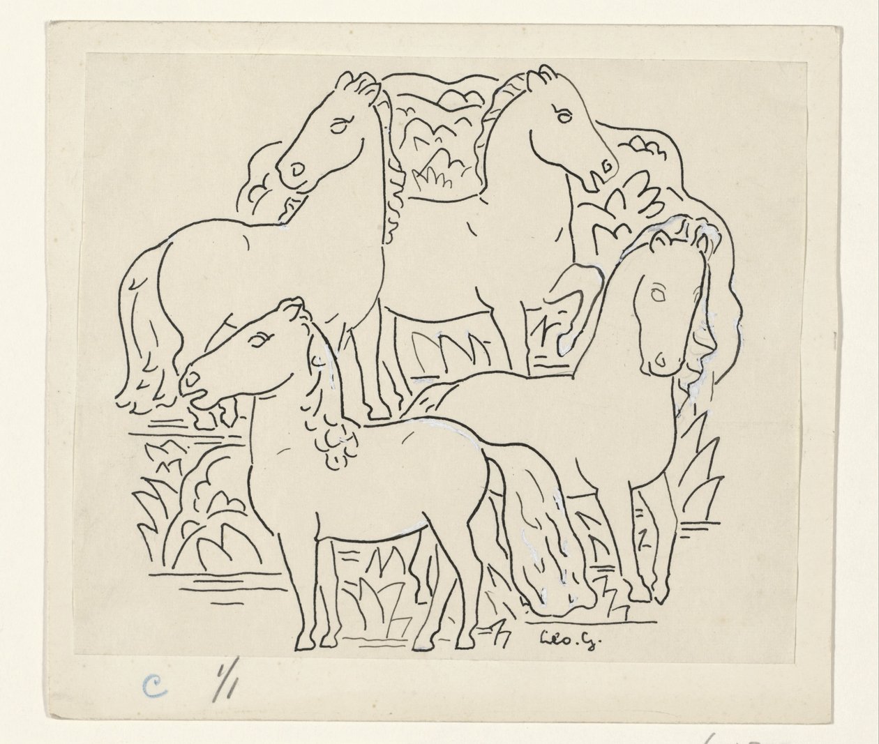 Four Horses by Leo Gestel (signed by artist)