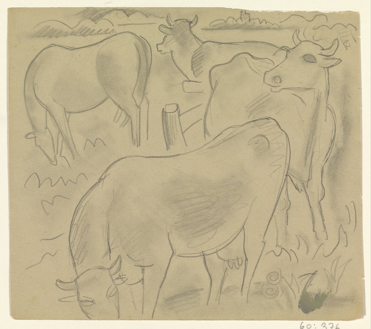 Three Cows and a Horse in the Meadow by Leo Gestel