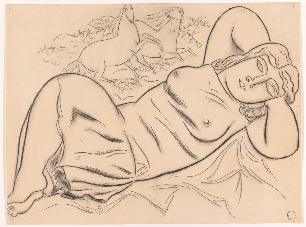 Reclining Nude Woman with Horses by Leo Gestel