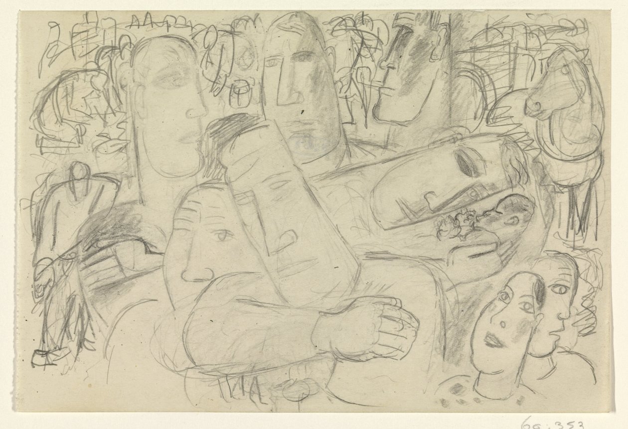 People, Faces, and a Horse by Leo Gestel