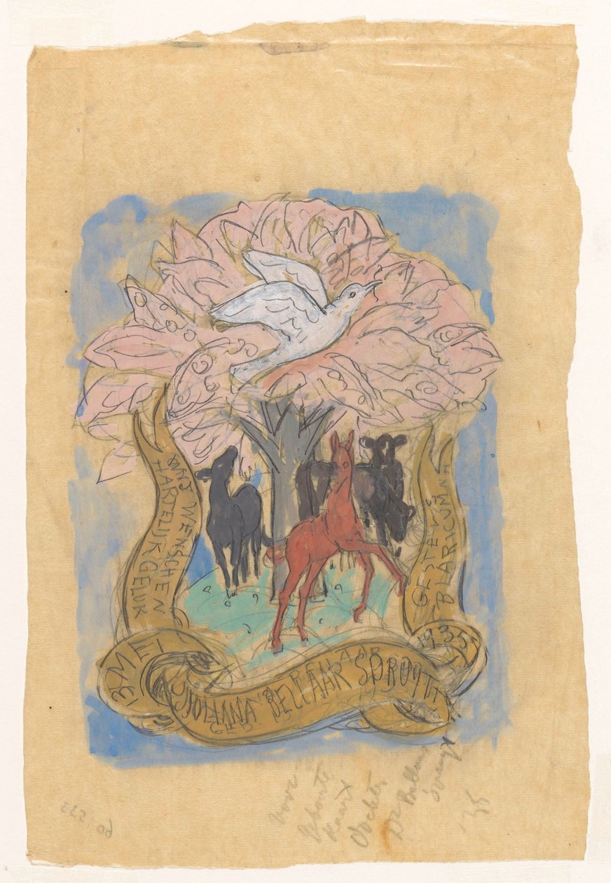 Design Drawing for a Birth Congratulations for Juliana Bellaar Spruyt by Leo Gestel