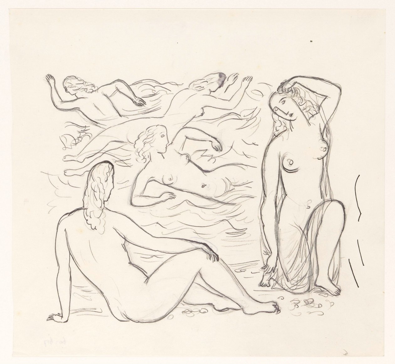 Five Naked Women in the Surf or on the Beach by Leo Gestel