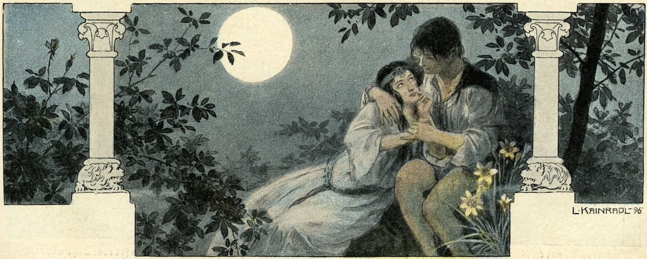 Couple Embracing in the Light of the Moon by Leo Kainradl