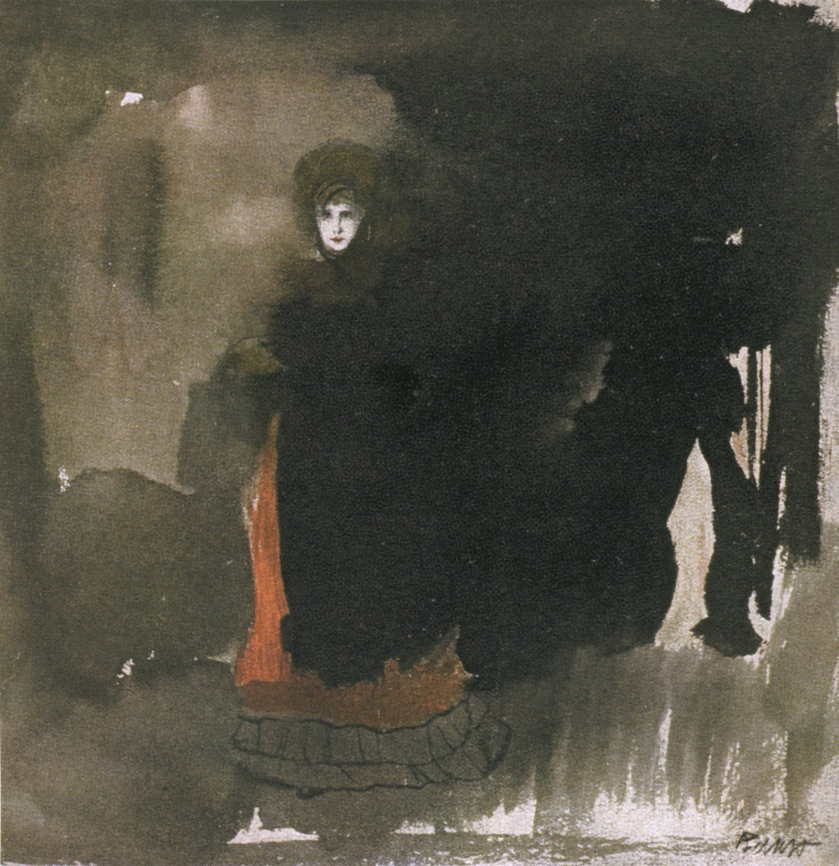 Woman in a red dress by Leon Bakst