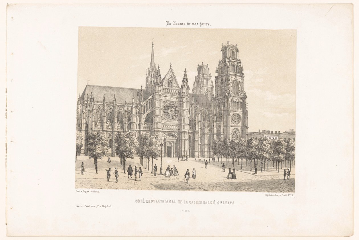 View of the Cathedral of Orléans (North Side) (Contemporary France) by Leon Auguste Asselineau