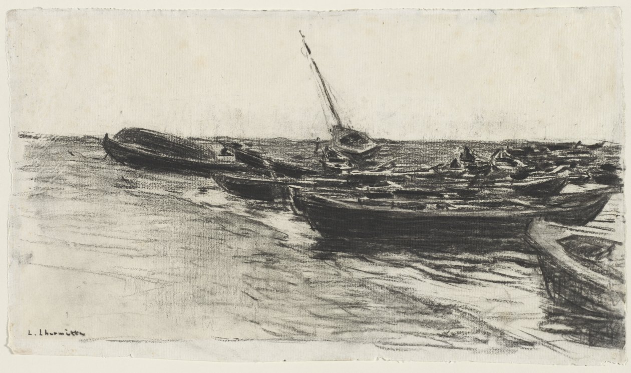 Fishing Boats on the Beach at Étretat by Leon Augustin Lhermitte