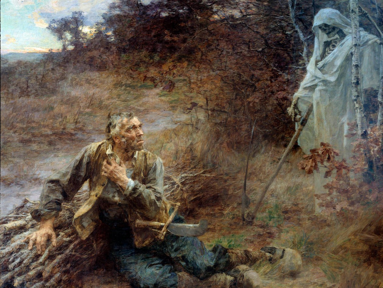 The Death and the Woodman. Illustration for the Fable by Jean de La Fontaine by Leon Augustin Lhermitte