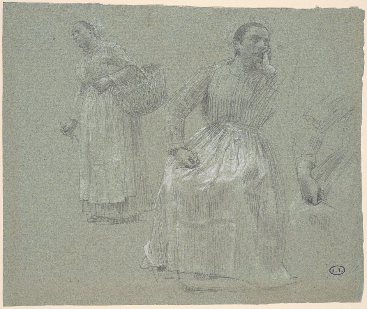 Study of Two Women, One Seated and One Holding a Basket by Leon Augustin Lhermitte