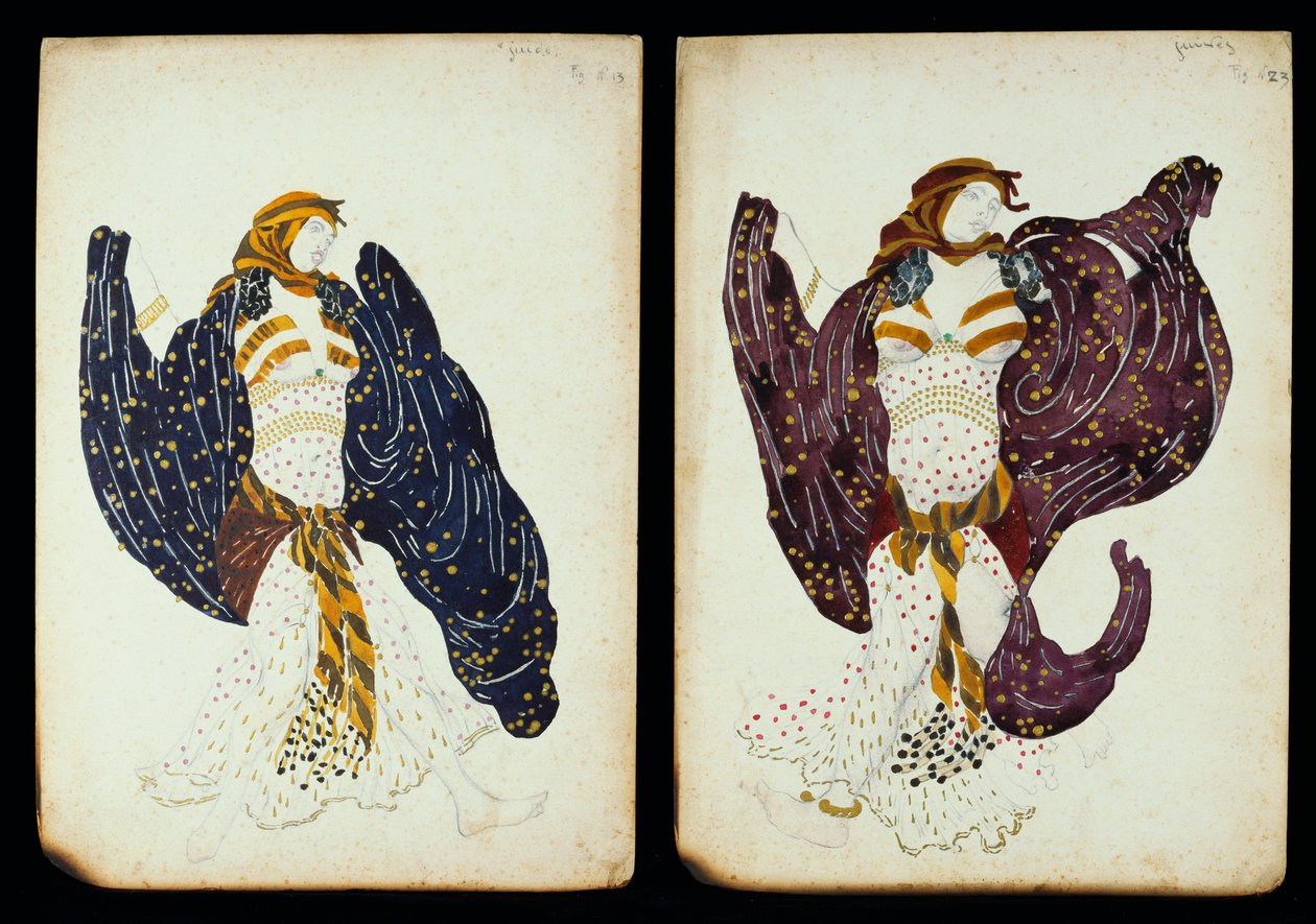 A pair of costume designs for female dancers from 