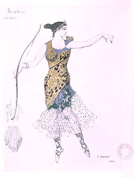 Anna Pavlova dressed as Diana by Leon Bakst