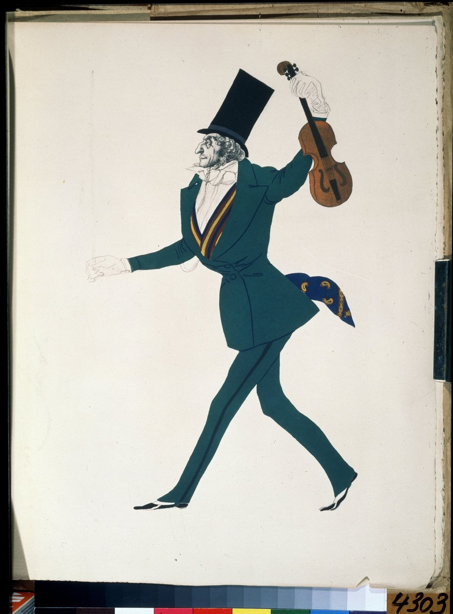 Niccolo Paganini, Costume Design for the Ballet The Magic Night by F. Chopin by Leon Bakst