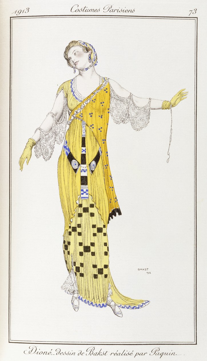Parisian clothing: Dione-drawing by Bakst executed by Paquin, 1913 by Leon Bakst