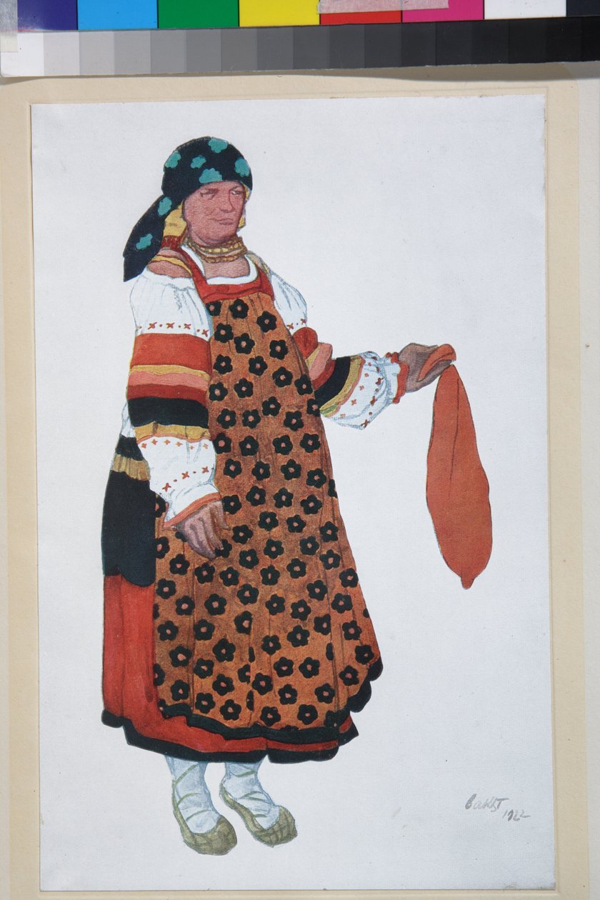 Peasant woman, Costume design for the Vaudeville Old Moscow, at the Theatre Femina in Paris by Leon Bakst