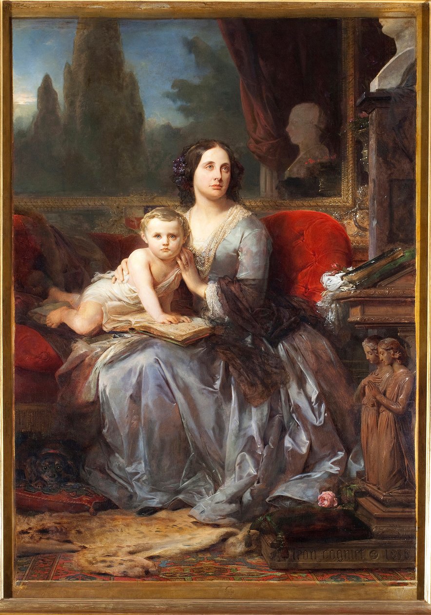 Portrait of Mary Brignole-Sale De Ferrari, Duchess of Galliera (1811-1888) with her son Filippo. Painting by Leon Cogniet (1794-1880) 1856 Palazzo Rosso, Galleria, Genoa by Léon Cogniet