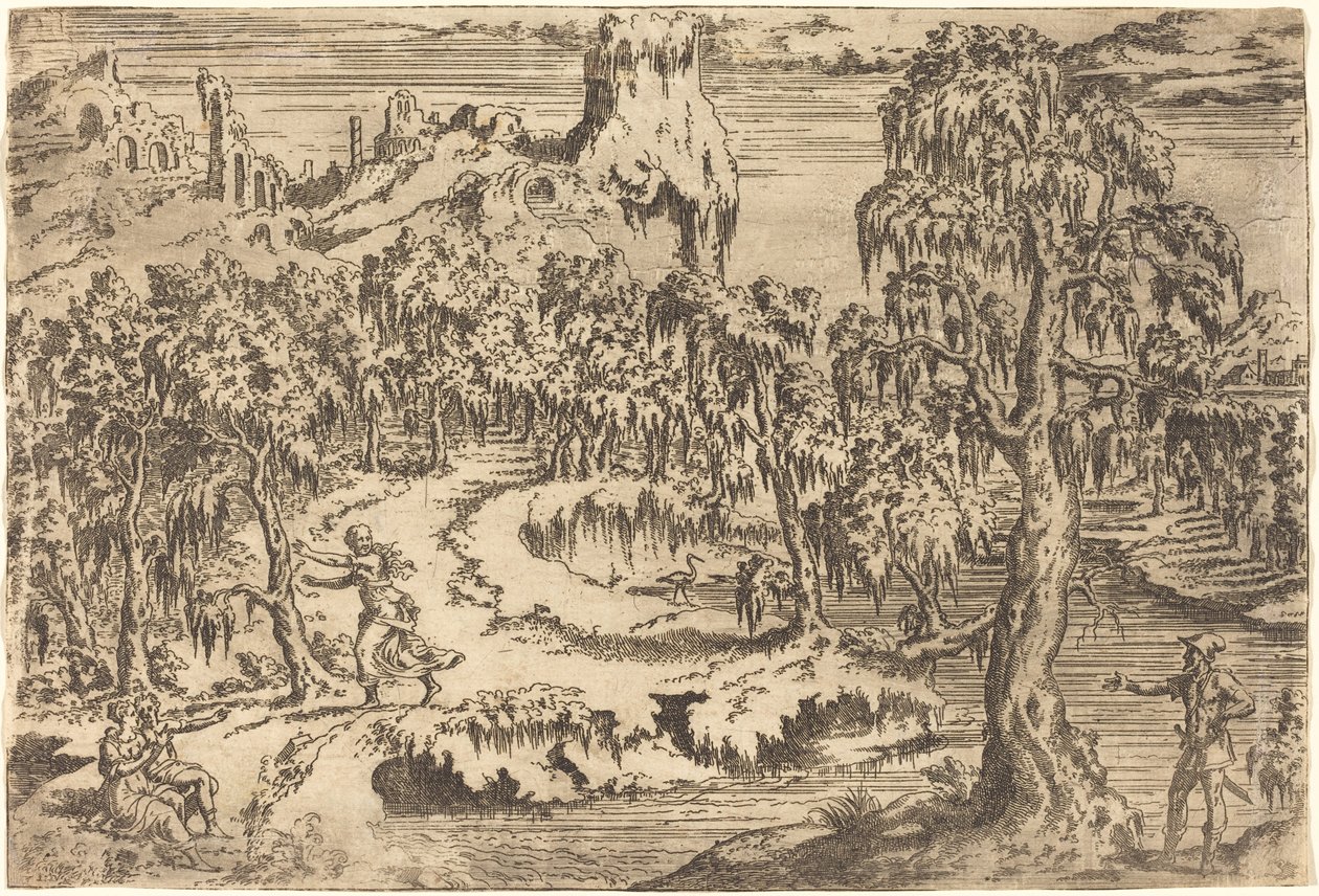 Landscape with a Woman Fleeing at the Sight of a Soldier by Leon Davent