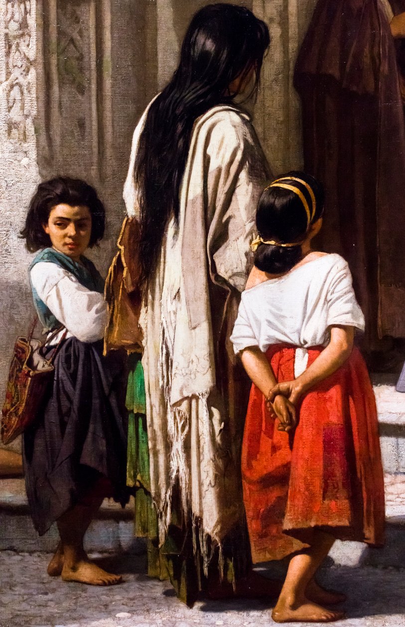 Young Woman Giving Charity at the Entrance to the Chapel of the San Sebastian Hospital in Cordoba (detail) by Leon Joseph Florentin Bonnat