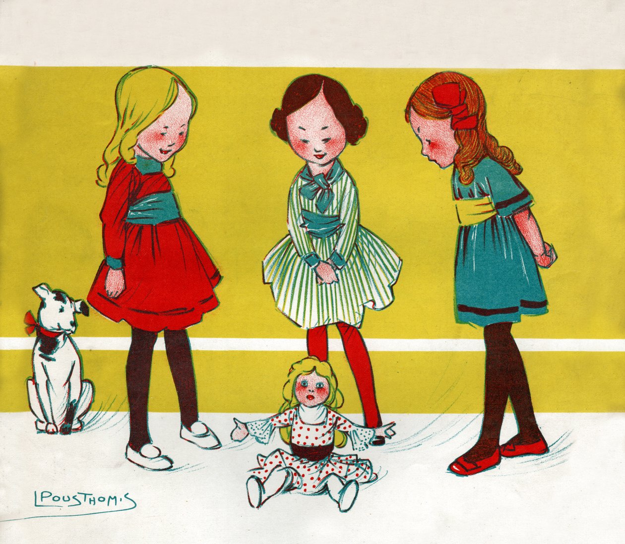 Girls playing dolls by Leon Pousthomis